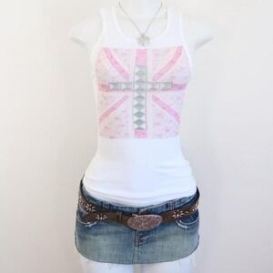 y2k union jack studded cross tank white ribbed baby tee